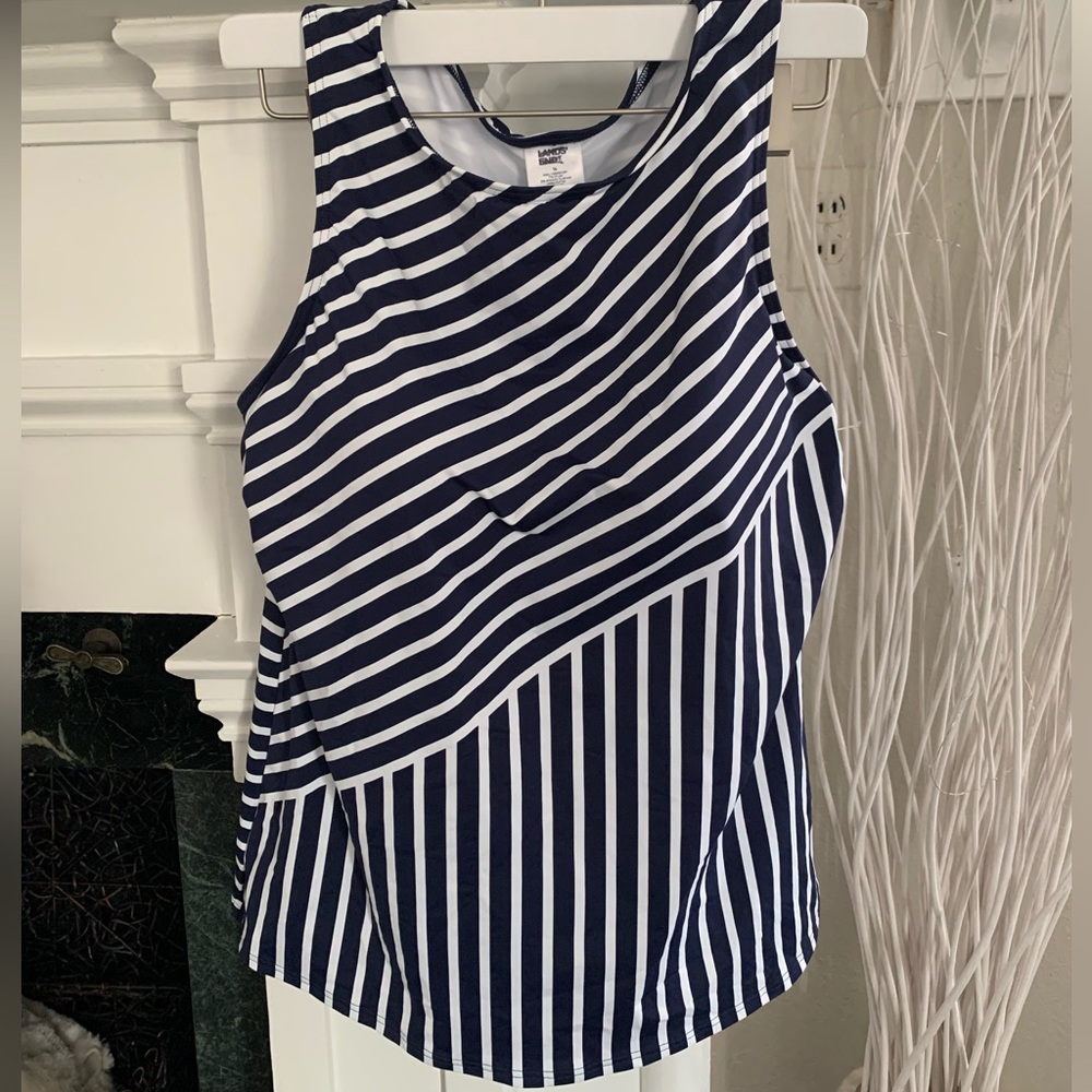 Lands end Tankini high neck WHITE BLUE - Picture 5 of 6